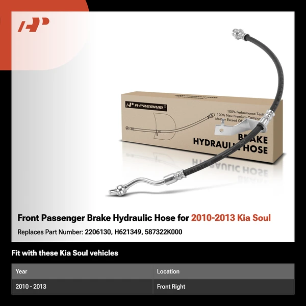 Front Passenger Brake Hydraulic Hose for 2010-2013 Kia Soul