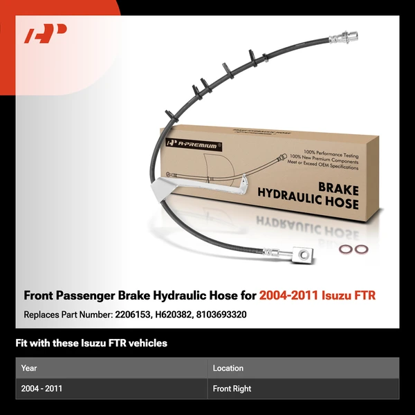 Front Passenger Brake Hydraulic Hose for 2004-2011 Isuzu FTR