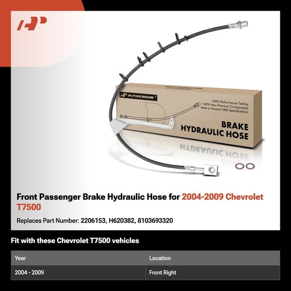 Front Passenger Brake Hydraulic Hose for 2004-2009 Chevrolet T7500