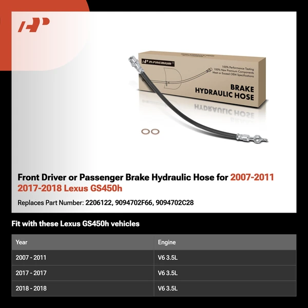 Front Driver or Passenger Brake Hydraulic Hose for 2007-2011 2017-2018 Lexus GS450h