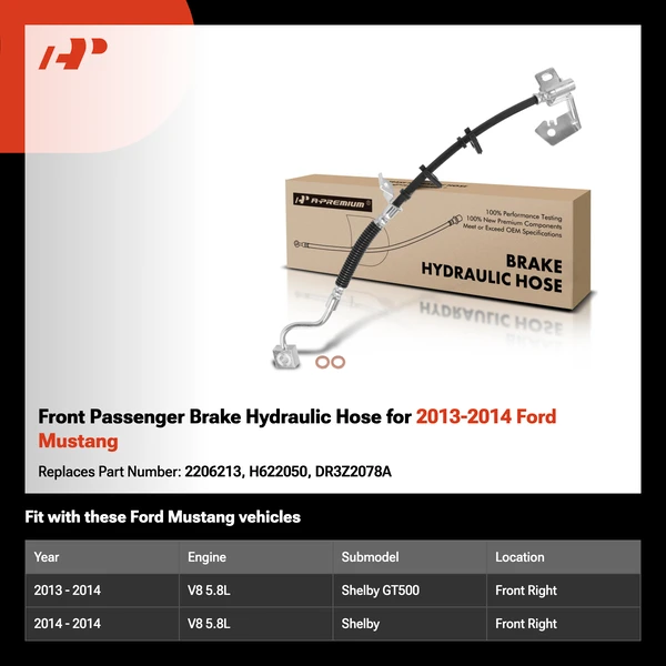 Front Passenger Brake Hydraulic Hose for 2013-2014 Ford Mustang