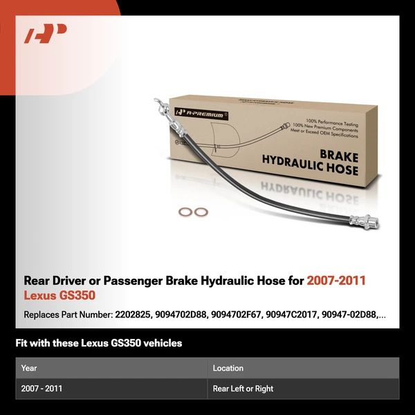 Rear Driver or Passenger Brake Hydraulic Hose for 2007-2011 Lexus GS350
