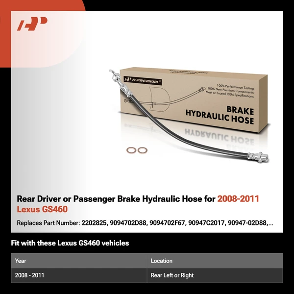 Rear Driver or Passenger Brake Hydraulic Hose for 2008-2011 Lexus GS460