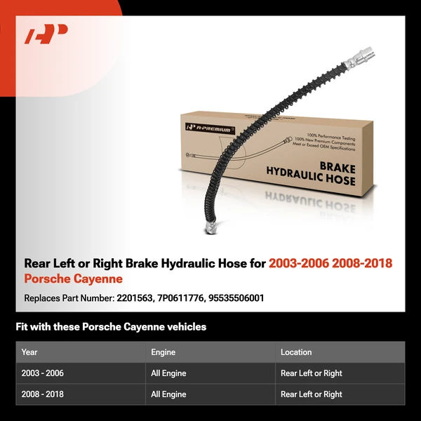 Rear Left or Right Brake Hydraulic Hose for 2003-2006 2008-2018 Porsche Cayenne