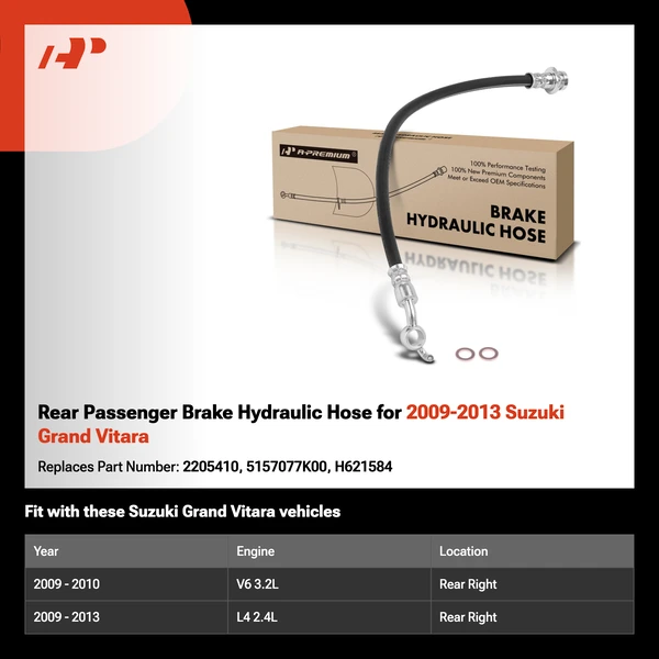 Rear Passenger Brake Hydraulic Hose for 2009-2013 Suzuki Grand Vitara