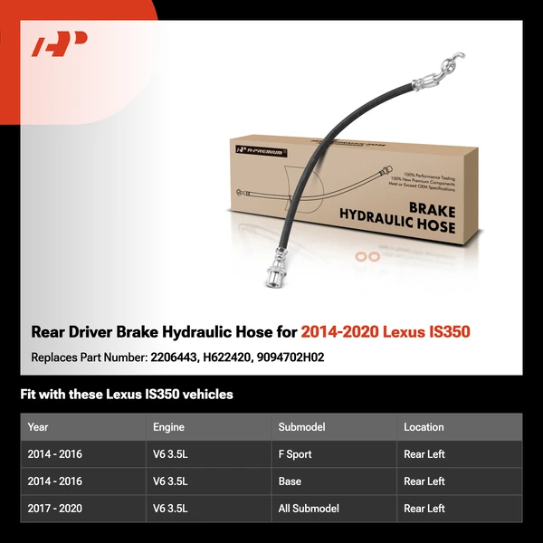 Rear Driver Brake Hydraulic Hose for 2014-2020 Lexus IS350
