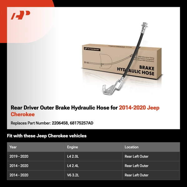 Rear Driver Outer Brake Hydraulic Hose for 2014-2020 Jeep Cherokee