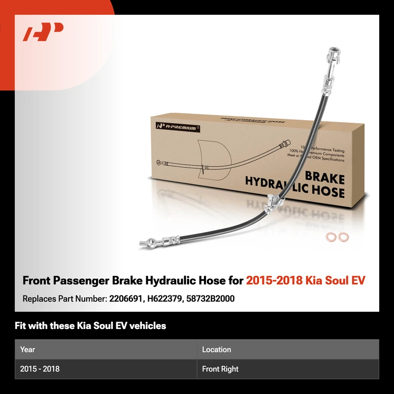 Front Passenger Brake Hydraulic Hose for 2015-2018 Kia Soul EV