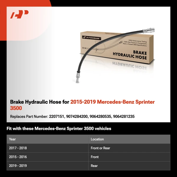Brake Hydraulic Hose for 2015-2019 Mercedes-Benz Sprinter 3500