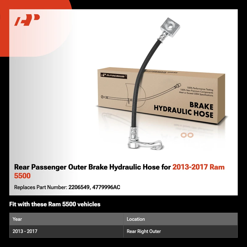 Rear Passenger Outer Brake Hydraulic Hose for 2013-2017 Ram 5500