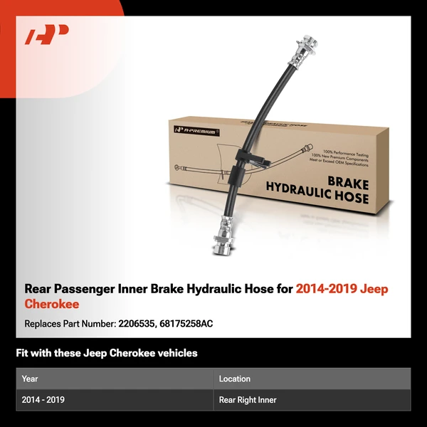 Rear Passenger Inner Brake Hydraulic Hose for 2014-2019 Jeep Cherokee