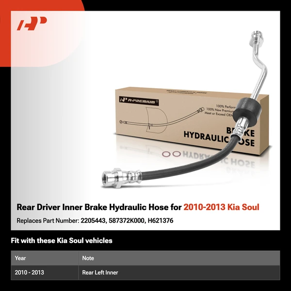 Rear Driver Inner Brake Hydraulic Hose for 2010-2013 Kia Soul