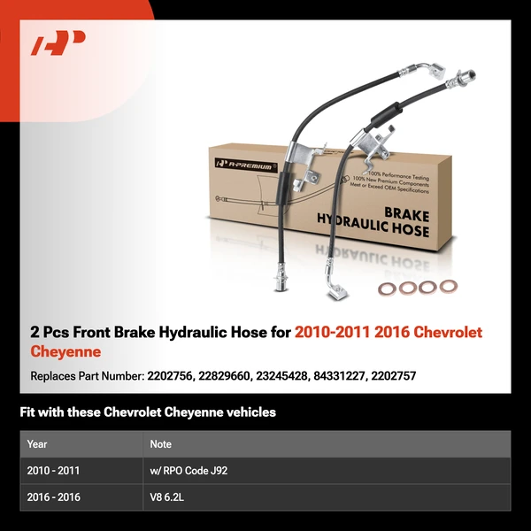 2 Pcs Front Brake Hydraulic Hose for 2010-2011 2016 Chevrolet Cheyenne