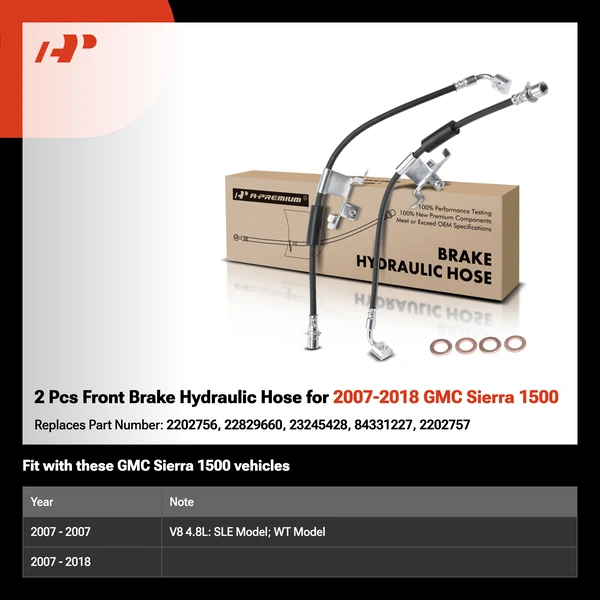 2 Pcs Front Brake Hydraulic Hose for 2007-2018 GMC Sierra 1500