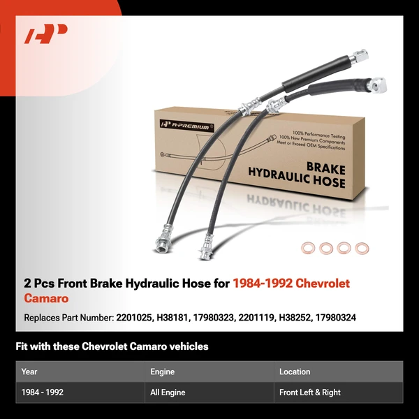 2 Pcs Front Brake Hydraulic Hose for 1984-1992 Chevrolet Camaro