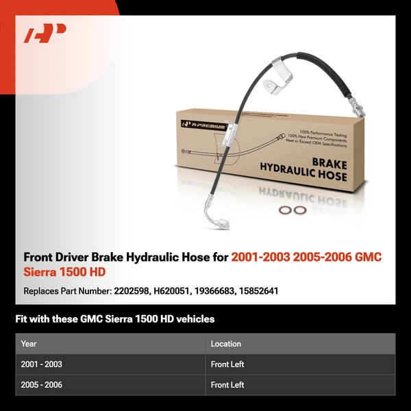 Front Driver Brake Hydraulic Hose for 2001-2003 2005-2006 GMC Sierra 1500 HD