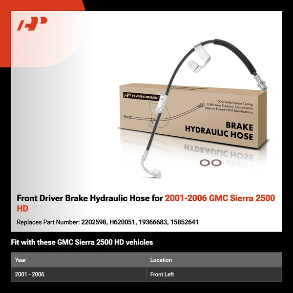 Front Driver Brake Hydraulic Hose for 2001-2006 GMC Sierra 2500 HD