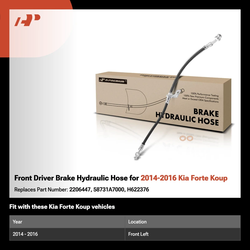 Front Driver Brake Hydraulic Hose for 2014-2016 Kia Forte Koup
