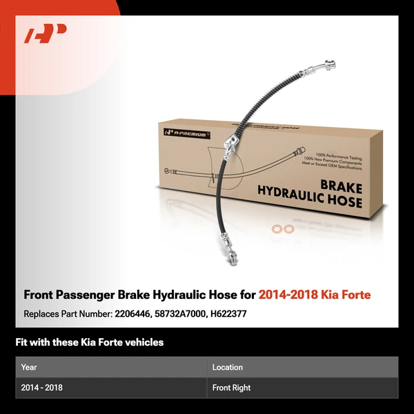Front Passenger Brake Hydraulic Hose for 2014-2018 Kia Forte
