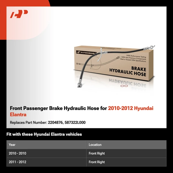 Front Passenger Brake Hydraulic Hose for 2010-2012 Hyundai Elantra