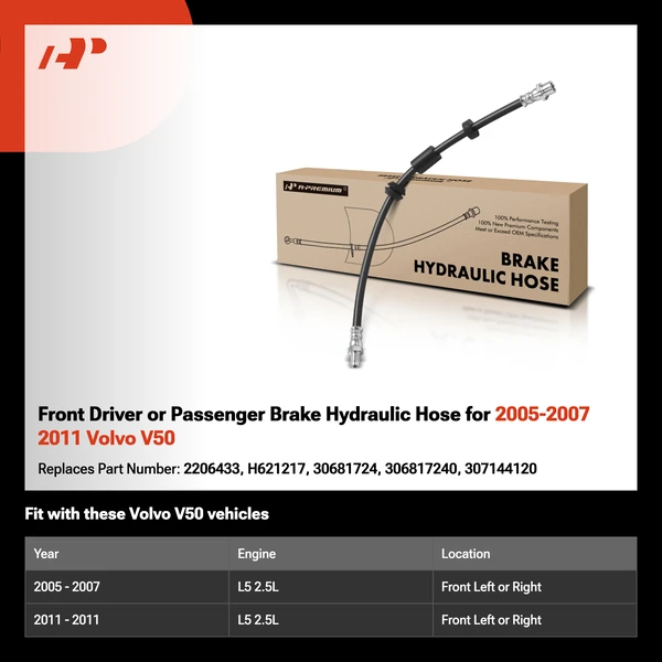 Front Driver or Passenger Brake Hydraulic Hose for 2005-2007 2011 Volvo V50