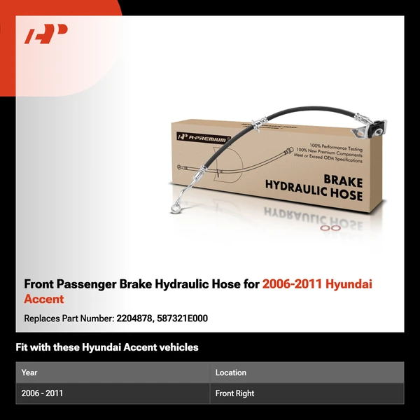 Front Passenger Brake Hydraulic Hose for 2006-2011 Hyundai Accent