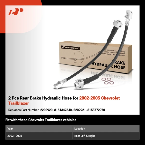2 Pcs Rear Brake Hydraulic Hose for 2002-2005 Chevrolet Trailblazer