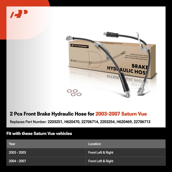 2 Pcs Front Brake Hydraulic Hose for 2003-2007 Saturn Vue