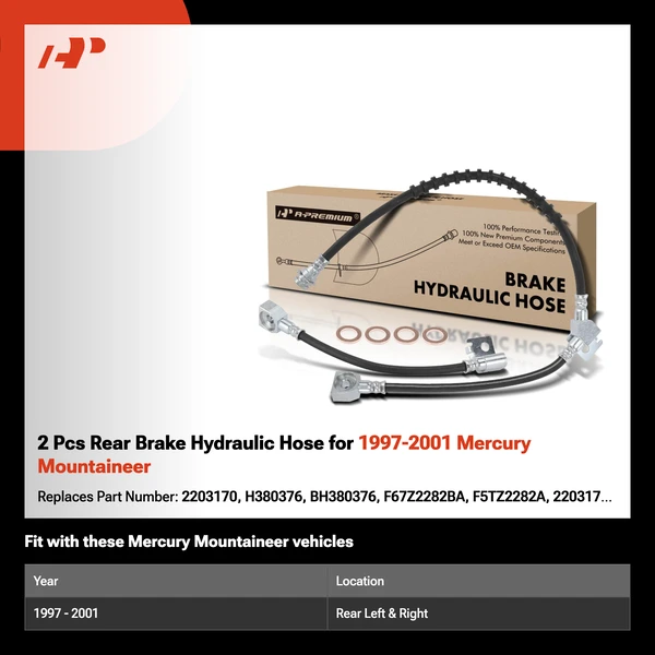 2 Pcs Rear Brake Hydraulic Hose for 1997-2001 Mercury Mountaineer