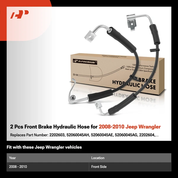 2 Pcs Front Brake Hydraulic Hose for 2008-2010 Jeep Wrangler