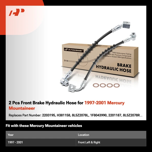 2 Pcs Front Brake Hydraulic Hose for 1997-2001 Mercury Mountaineer