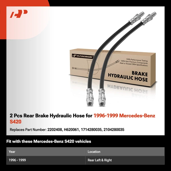 2 Pcs Rear Brake Hydraulic Hose for 1996-1999 Mercedes-Benz S420