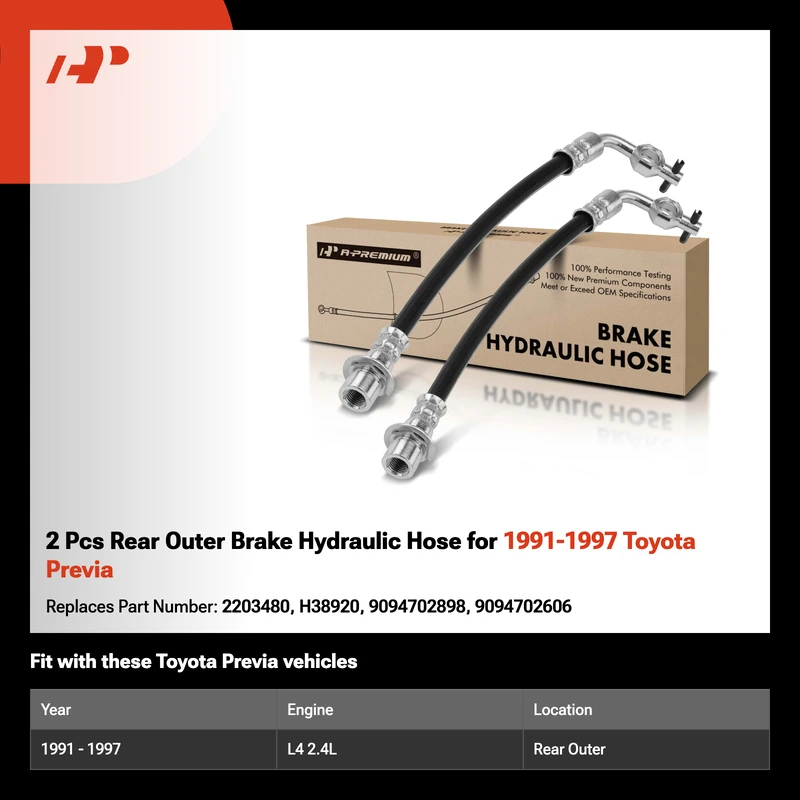 2 Pcs Rear Outer Brake Hydraulic Hose for 1991-1997 Toyota Previa