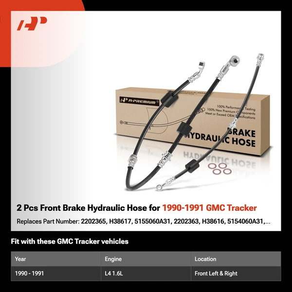 2 Pcs Front Brake Hydraulic Hose for 1990-1991 GMC Tracker