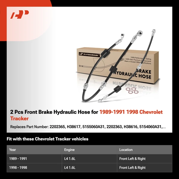 2 Pcs Front Brake Hydraulic Hose for 1989-1991 1998 Chevrolet Tracker