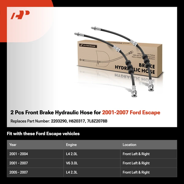 2 Pcs Front Brake Hydraulic Hose for 2001-2007 Ford Escape