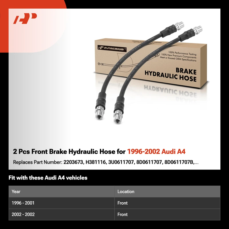 2 Pcs Front Brake Hydraulic Hose for 1996-2002 Audi A4