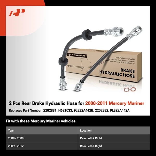 2 Pcs Rear Brake Hydraulic Hose for 2008-2011 Mercury Mariner