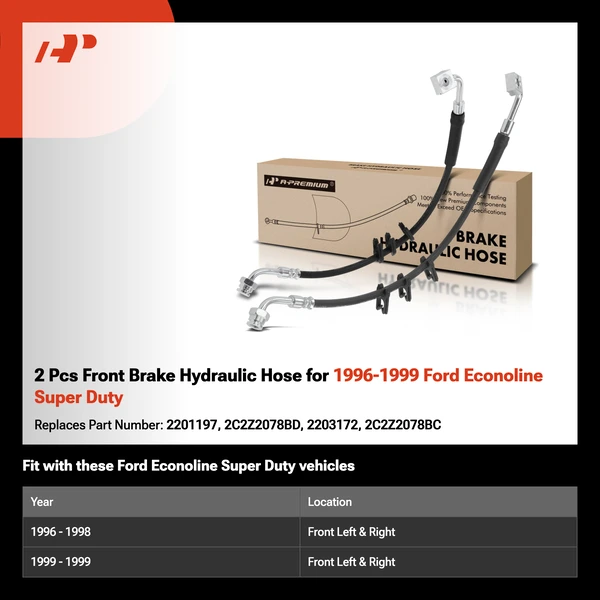 2 Pcs Front Brake Hydraulic Hose for 1996-1999 Ford Econoline Super Duty