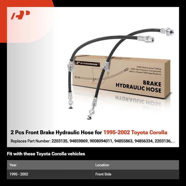 2 Pcs Front Brake Hydraulic Hose for 1995-2002 Toyota Corolla