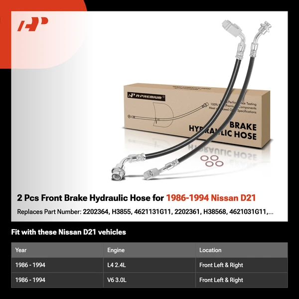 2 Pcs Front Brake Hydraulic Hose for 1986-1994 Nissan D21
