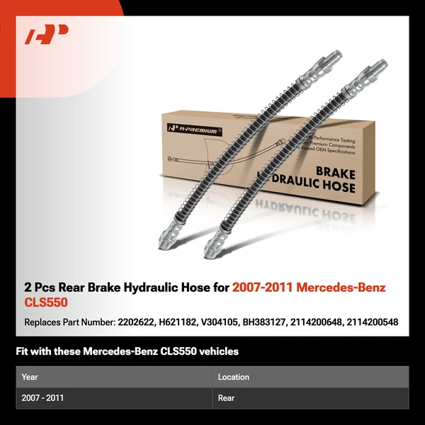 2 Pcs Rear Brake Hydraulic Hose for 2007-2011 Mercedes-Benz CLS550