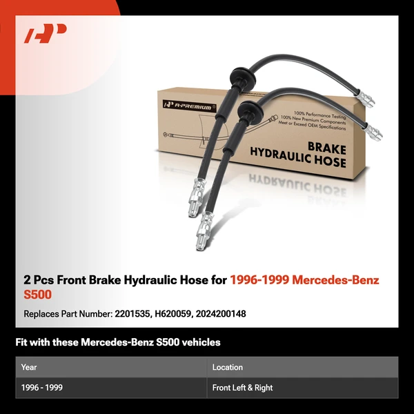2 Pcs Front Brake Hydraulic Hose for 1996-1999 Mercedes-Benz S500