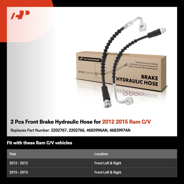 2 Pcs Front Brake Hydraulic Hose for 2012 2015 Ram C/V