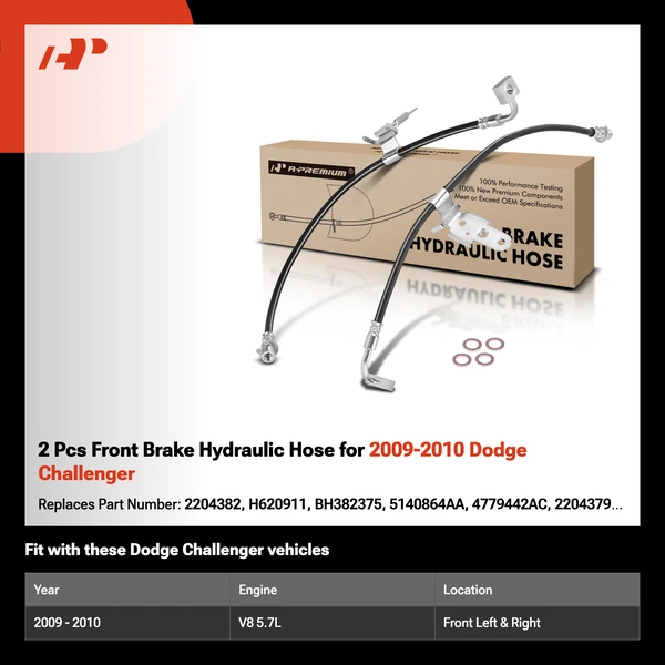 2 Pcs Front Brake Hydraulic Hose for 2009-2010 Dodge Challenger