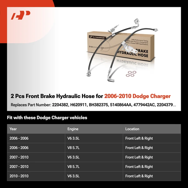 2 Pcs Front Brake Hydraulic Hose for 2006-2010 Dodge Charger