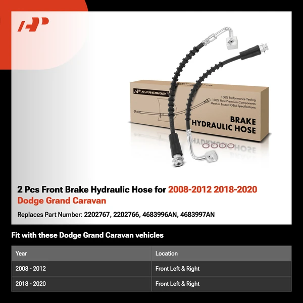 2 Pcs Front Brake Hydraulic Hose for 2008-2012 2018-2020 Dodge Grand Caravan