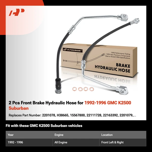 2 Pcs Front Brake Hydraulic Hose for 1992-1996 GMC K2500 Suburban