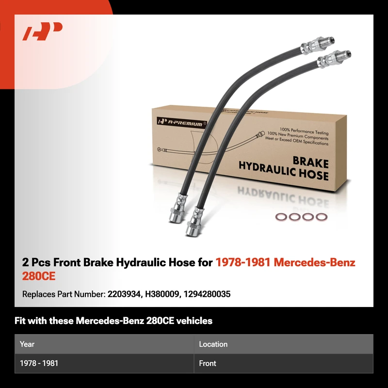 2 Pcs Front Brake Hydraulic Hose for 1978-1981 Mercedes-Benz 280CE