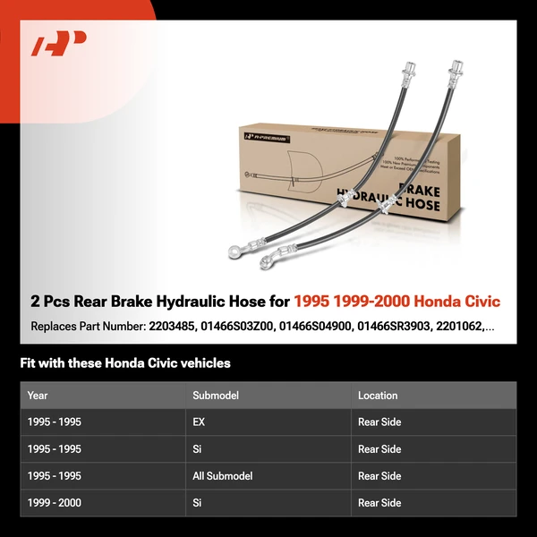2 Pcs Rear Brake Hydraulic Hose for 1995 1999-2000 Honda Civic